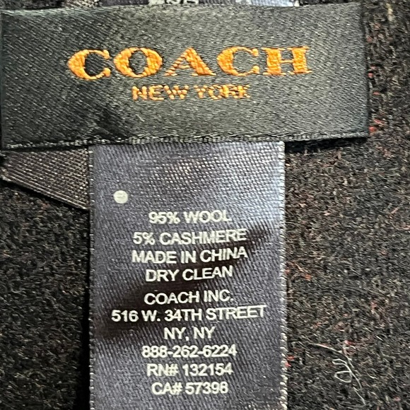 Coach Wool Cashmere Scarf Red Black Bi-Color Logo Reversible Fringe Logo Men - Picture 6 of 11